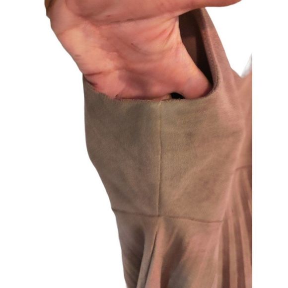 SHE & SKY Beige Pleated Dress Size Large Faux Suede Straps Fit & Flare A line - Picture 5 of 7